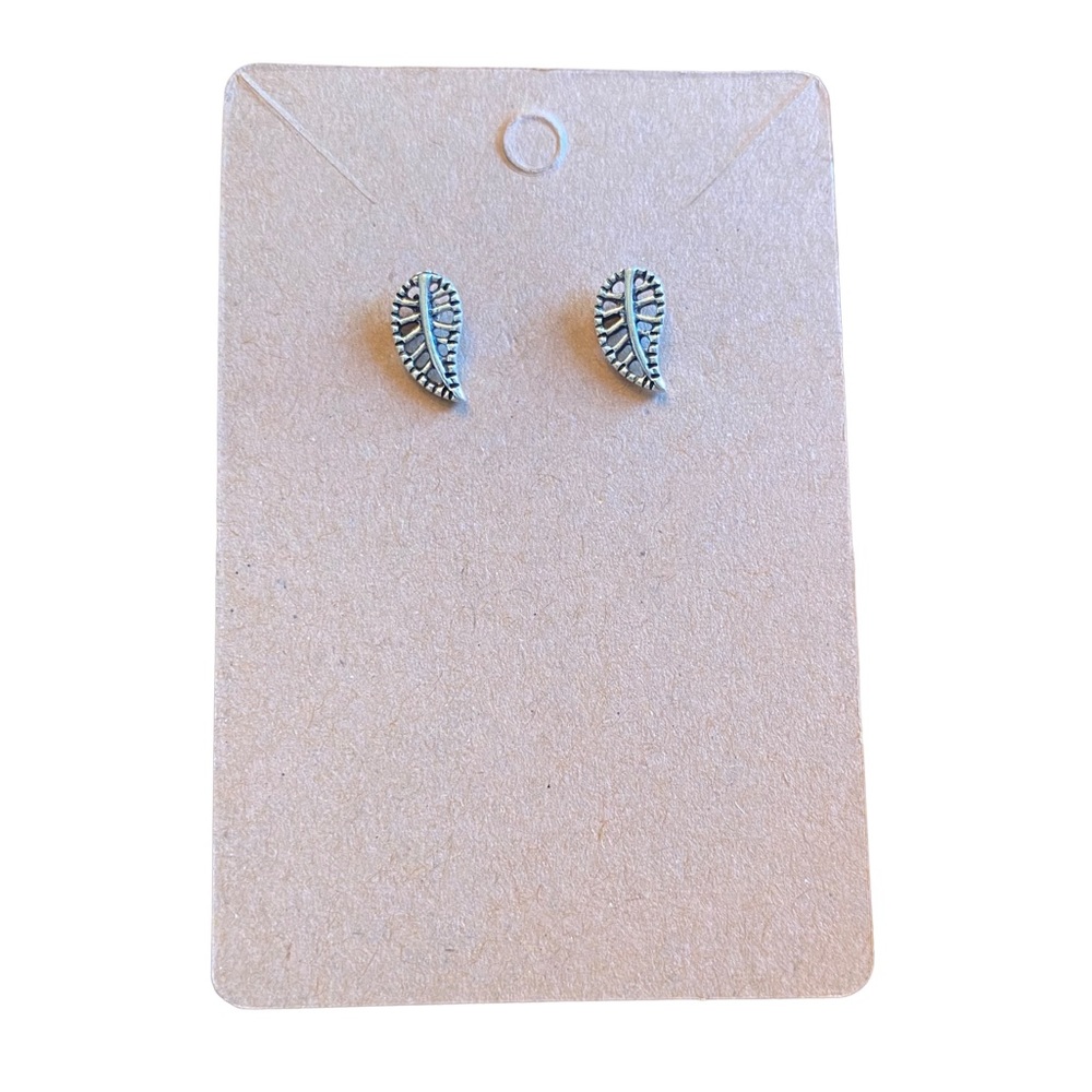 Silver Tone Leaf Stud Earrings